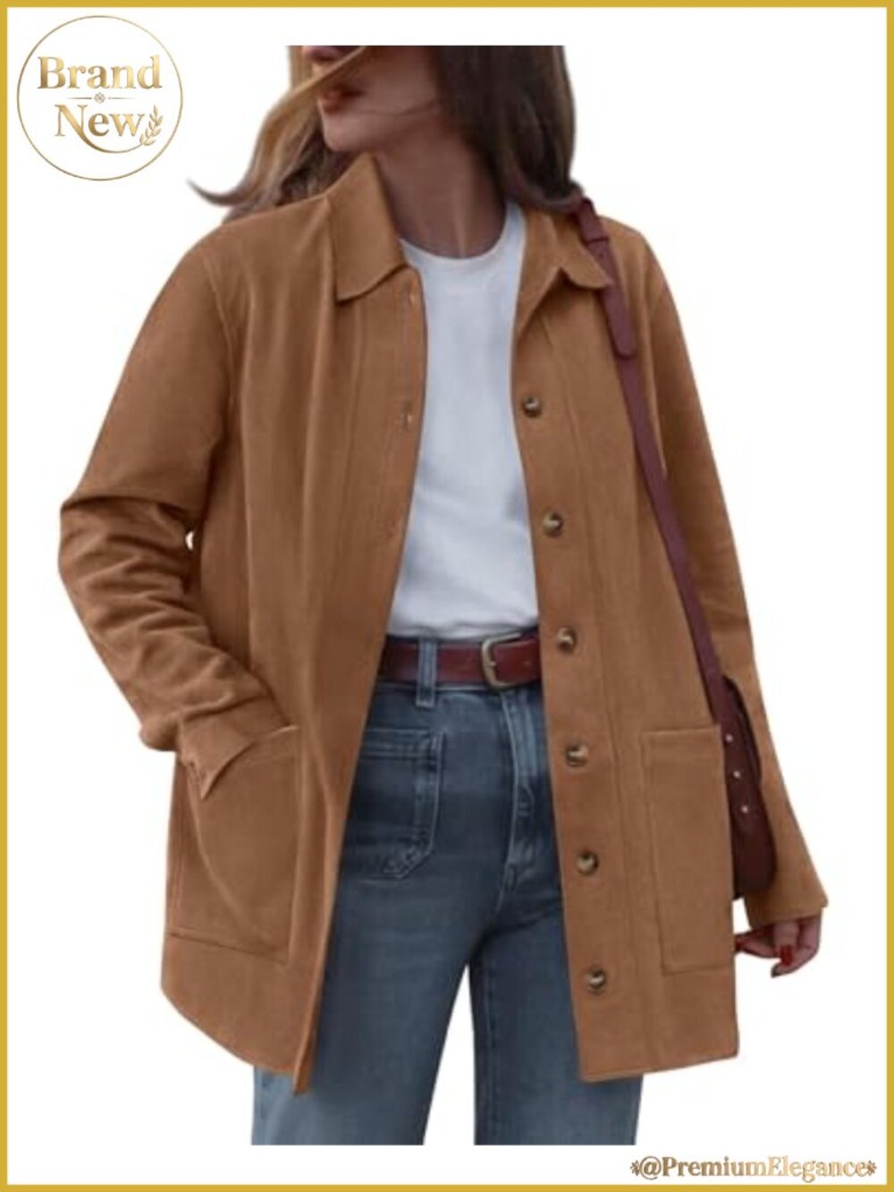 Faux Suede Jacket Women Button Down Lapel Collar Lightweight Winter